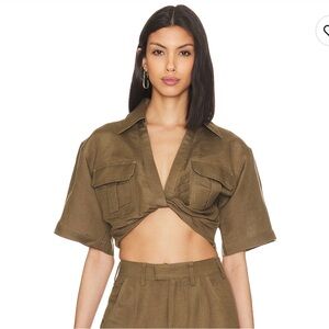L’Academie Chrisa Crop Blouse- olive Green- NWOT- large